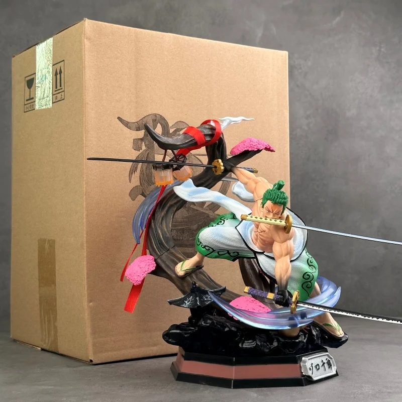 Pirata samurai tigre gk anime wano country samurai três espadas estilo led figura de luz estátua modelo cor cheia spray limitado