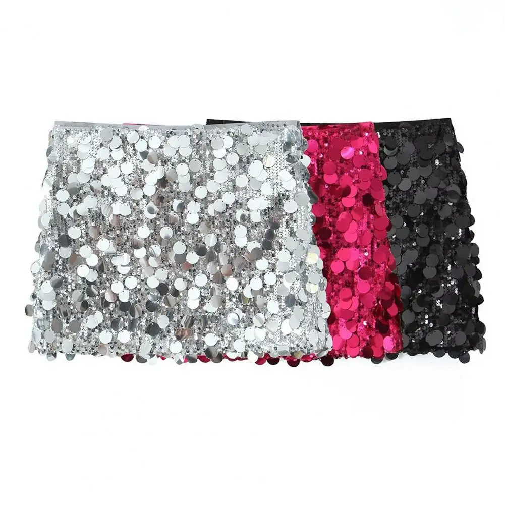 

Sequin Skirt Sparkling Sequin High Waist Mini Skirt for Women Slim Fit Sheath with Reflective Detailing Above Knee for Stage