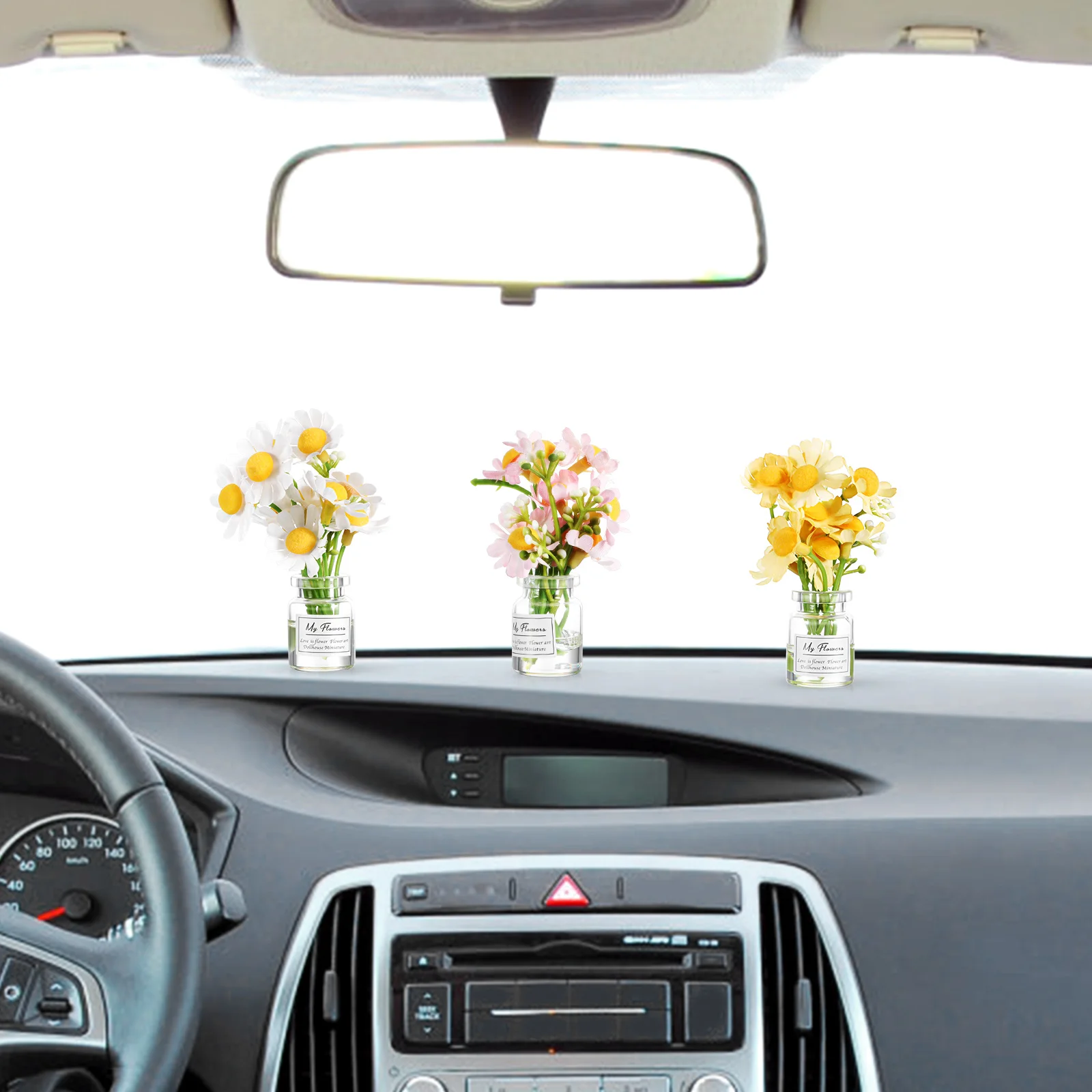 

3Pcs Car Dashboard Flower Vase Decorative Artificial Bloom Accessories Aesthetic Car Interior Decor for Sedans Suvs Kawaii