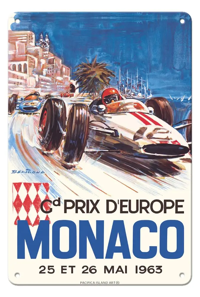 Pacifica Island Art Monaco Grand Prix Europa (Gd Prix D'Europe) -Fórmula 1 F1-póster de carreras de coches Vintage de Michel Beligond