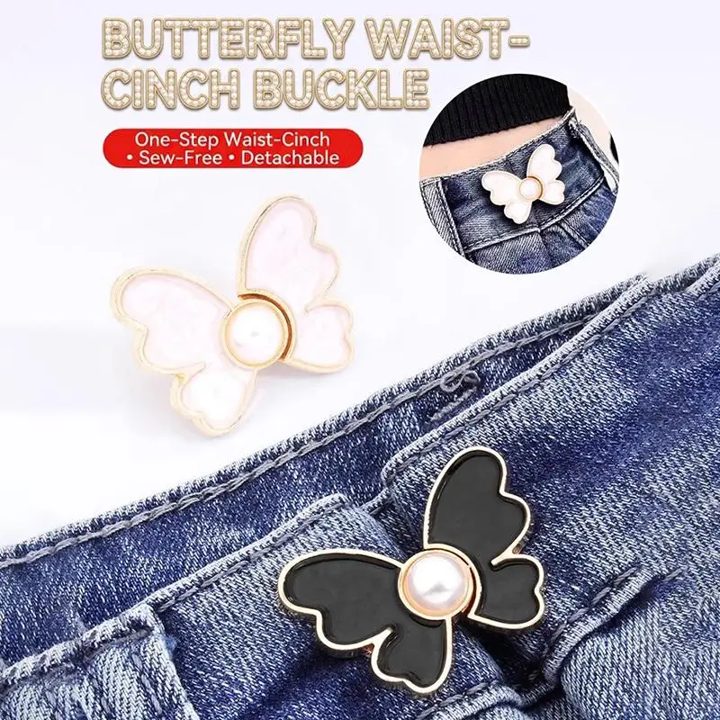 2 Stück Schmetterlings-Taillenschnallen mit Perlendekor und nagelfreiem, abnehmbarem Design, perfekt zum Anpassen lockerer Jeans im Alltag. – Detail 6