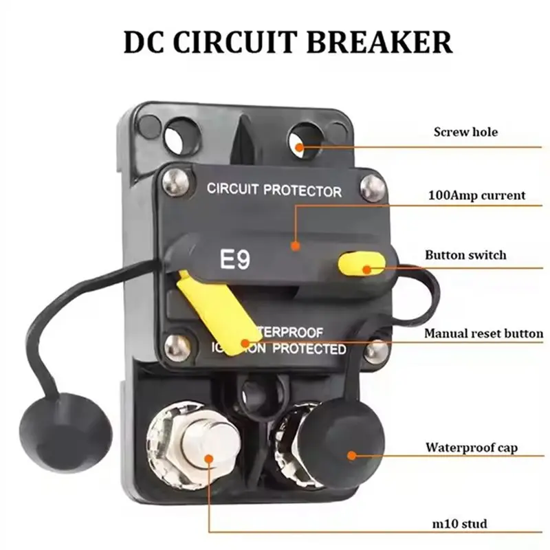 A99F-M10 Universal Fuse Reset Button Manual Circuit Breaker Waterproof For 12V-48V Car Boat RV Ignition Protected 100A