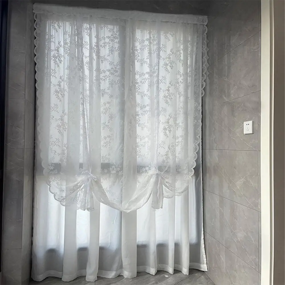 Lace Curtain Good Air Permeability Sunscreen Soft Dustproof Decorative Polyester White Floral Lace Sheer Curtain Home Supplies