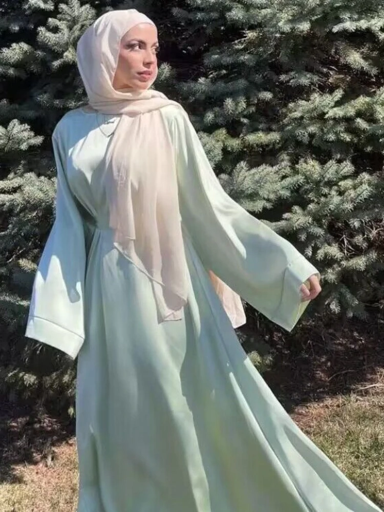 Eid Arab Muslim Party Dress for Women Abaya Long Sleeve Jalabiya Long Dresses Satin Kaftan Vestidos Dubai Ramadan Gown Robe 2024