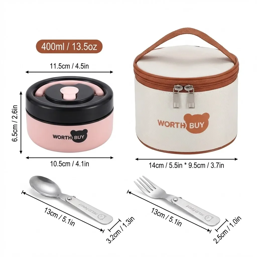 Draagbare, geïsoleerde, thermische lunchbox met handvat, afsluitbaar, geschikt voor gebruik in de magnetron, gemaakt van 304 roestvrij staal, ideaal als voedselcontainer voor studenten en schoolgaande