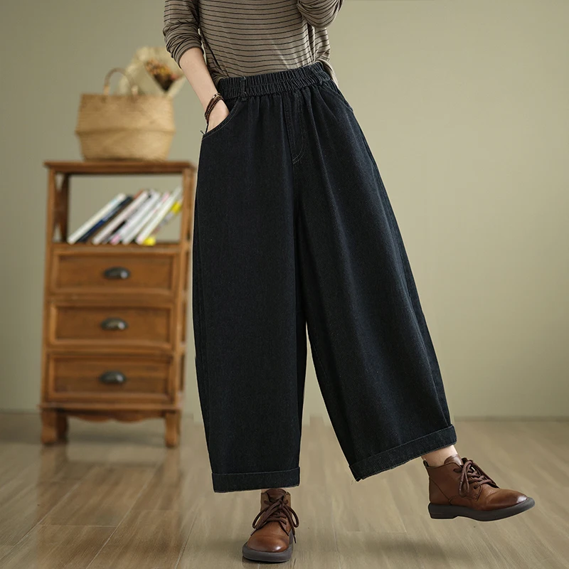 بنطلون جينز واسع الساق كاجوال مغسول، مقاس كبير، يخفي الجسم وينحفه، بنطلون هارلان للخريف والشتاء والربيع #2