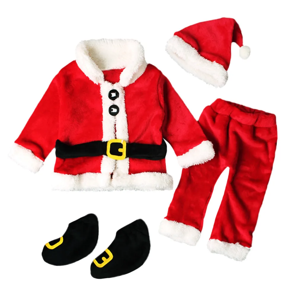 4PCS Kids Child Christmas Cosplay Costume Santa Claus Outfit Baby Santa Christmas Tops+Pants+Hat+Socks Set Costume ropa de niña