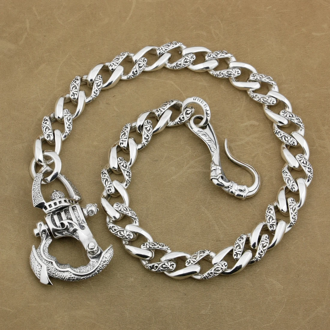 925 Sterling Silver Heavy Armor Claw KeyChain Punk Wallet Chain 8F002WC