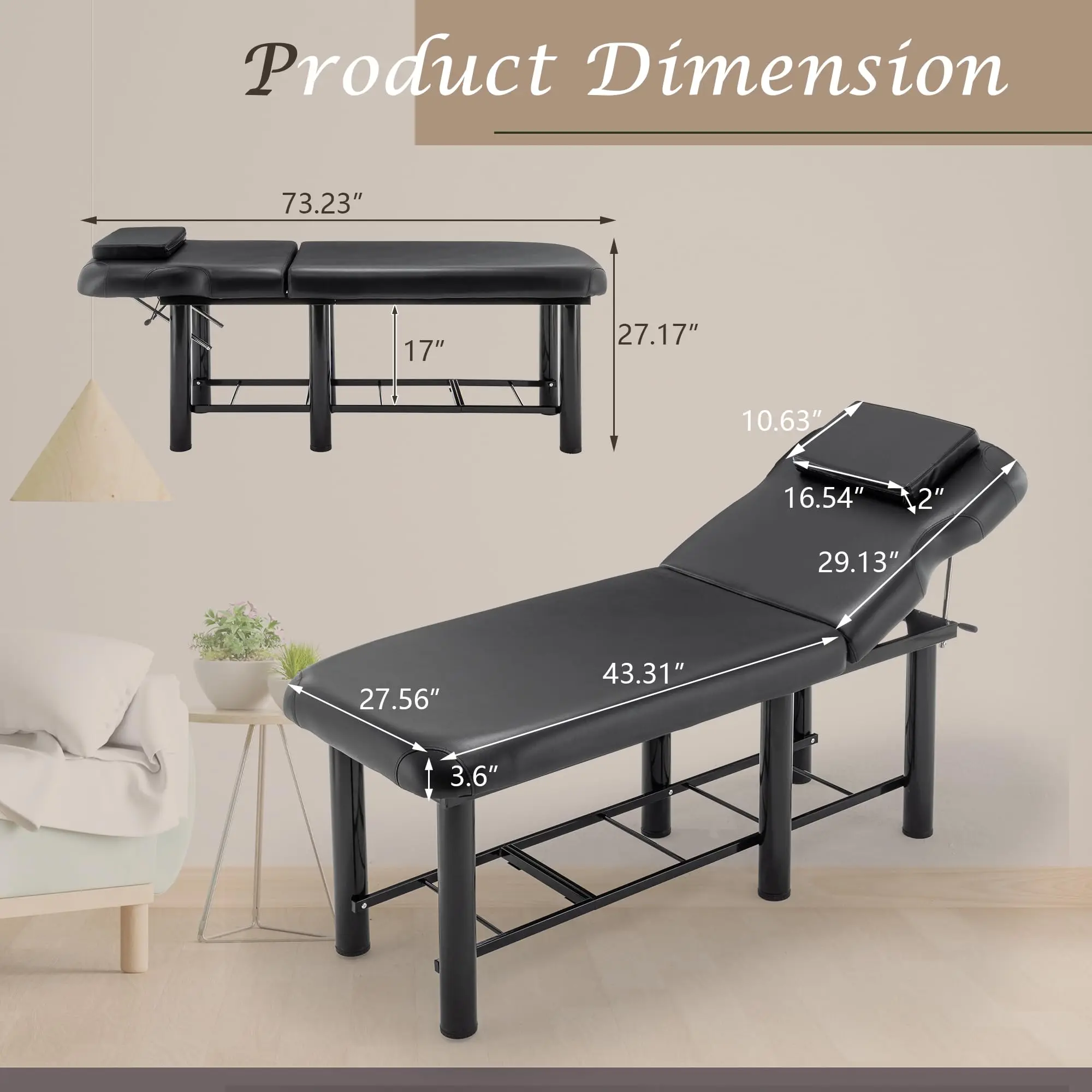 Professional Massage Bed 73 Inch, Treatment Table Salon with Removable Headrest, Faux Leather Stationary Physical