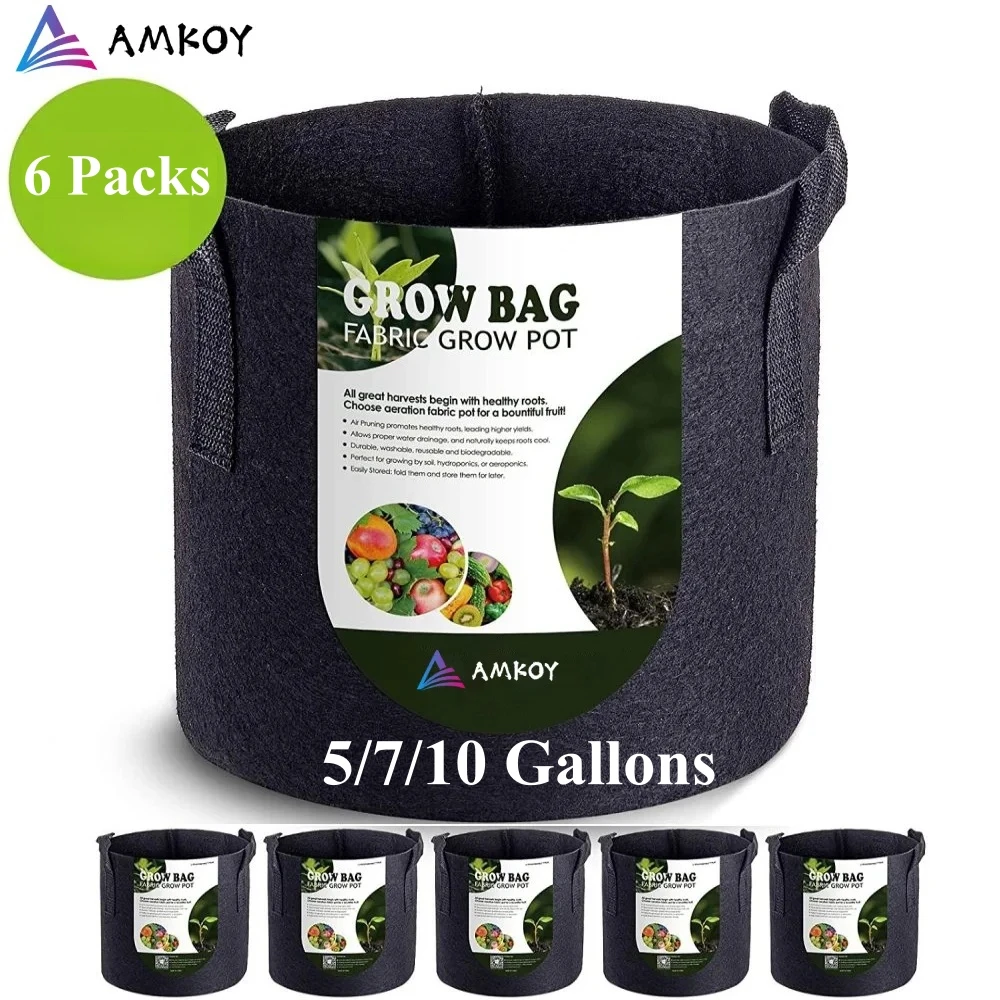 6PCS 5/7/10 Gallon Fabric Garden Potato Grow Container Bag Plant Seed Growing Bag Flower Pots Vegetable Planter Tool with Handle