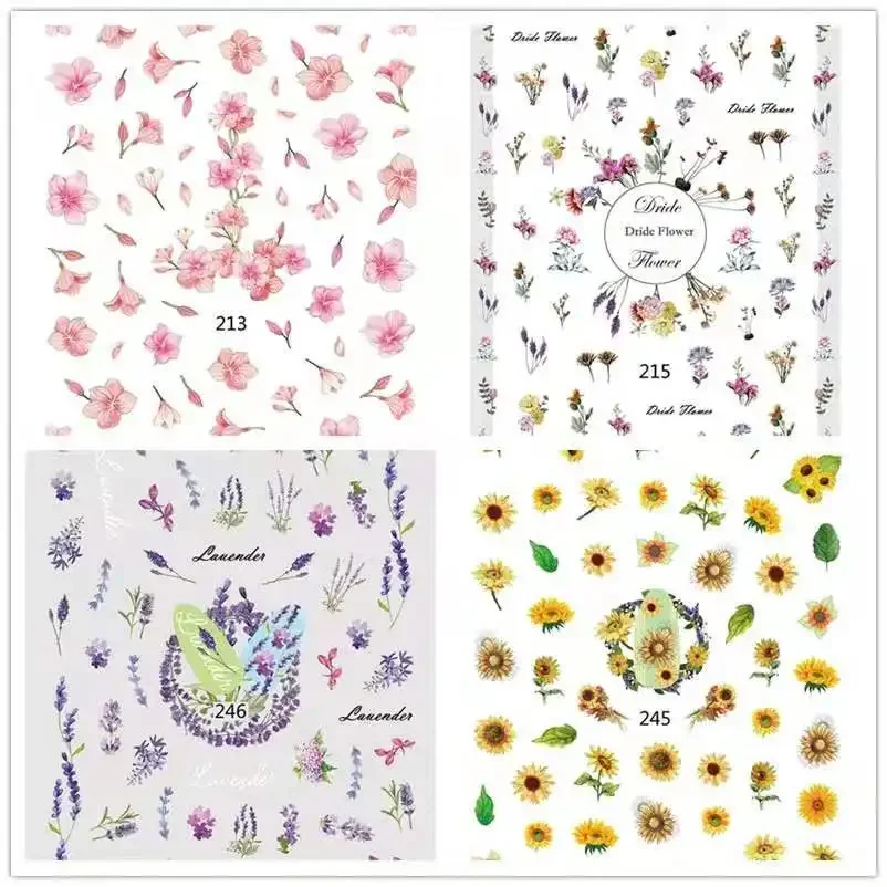 1 unidad de pegatinas de transferencia de manicura 3D con flores secas y Luna, diseño de uñas, accesorios para uñas con forma de luna de mármol y agua