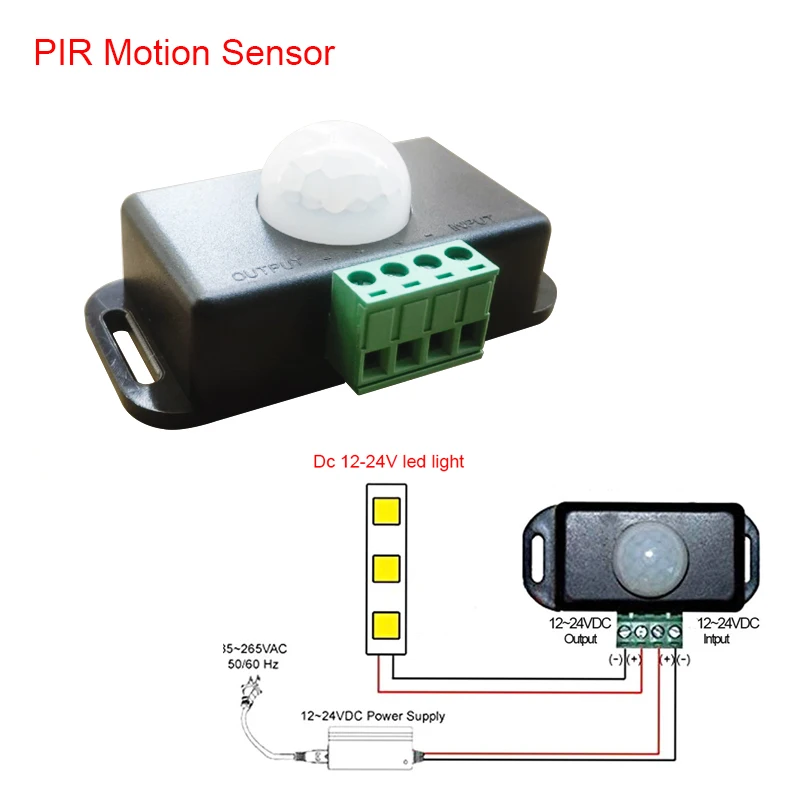 DC 12V 24V PIR Motion Sensor Light Switch,Body Movement Detector,8 Amp Adjustable Activated Automatic Switch ON OFF for LED Lamp