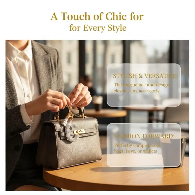 Glitzernder Strass-Schlüsselanhänger mit A-Z-Initialen, niedlichem Bienen-Anhänger und Quasten-Dekoration, personalisierte Geschenke für Autoschlüssel und Taschen – Detail 1