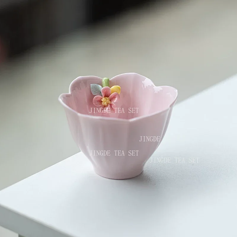 Mutton Fat Jade White Porcelain Teacup Handmade Flower Master Cup Exquisite Ceramic Tea Cup Custom Portable Tea Accessories