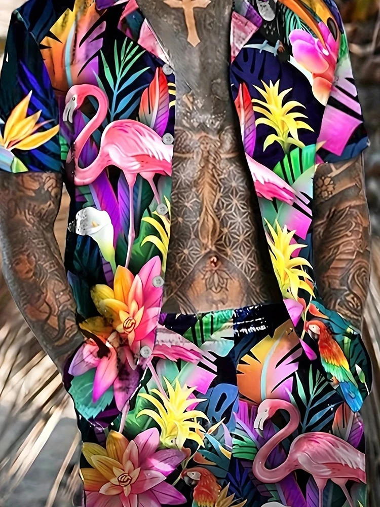 2024 New Hawaiian Style Men's Suit Short-Sleeved Shirt and Shorts Suit Holiday Casual Short-Sleeved Shirt Summer Outdoor Shorts