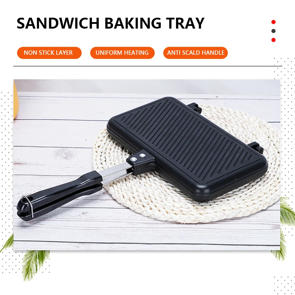 Double Side Bread Egg Frying Pan High-Quality Aluminum Alloy Nonstick Pans with Heat Resistant Handle Sandwich Mold Kitchen Tool