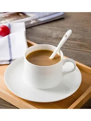 Elegant European Style White Ceramic Coffee Mug Set - 220ml Large Capacity Premium Chic Travel Cups