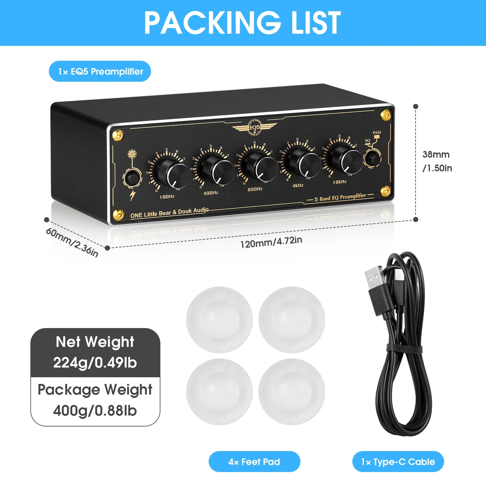 Nobsound EQ5 2,0 canales Mni preamplificador EQ analógico de 5 bandas ecualizador de Audio procesador de Audio para hogar/coche preamplificador estéreo