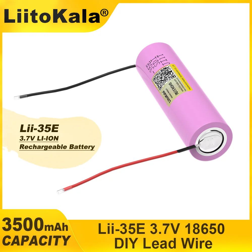 Lii-35E Liitokala 1-6ชิ้นแบตเตอรี่แบบชาร์จไฟได้ Li-ion 3.7V 18650 3500มิลลิแอมป์ต่อชั่วโมงสำหรับไฟฉายเครื่องมือไฟฟ้า + สายไฟตะกั่ว DIY