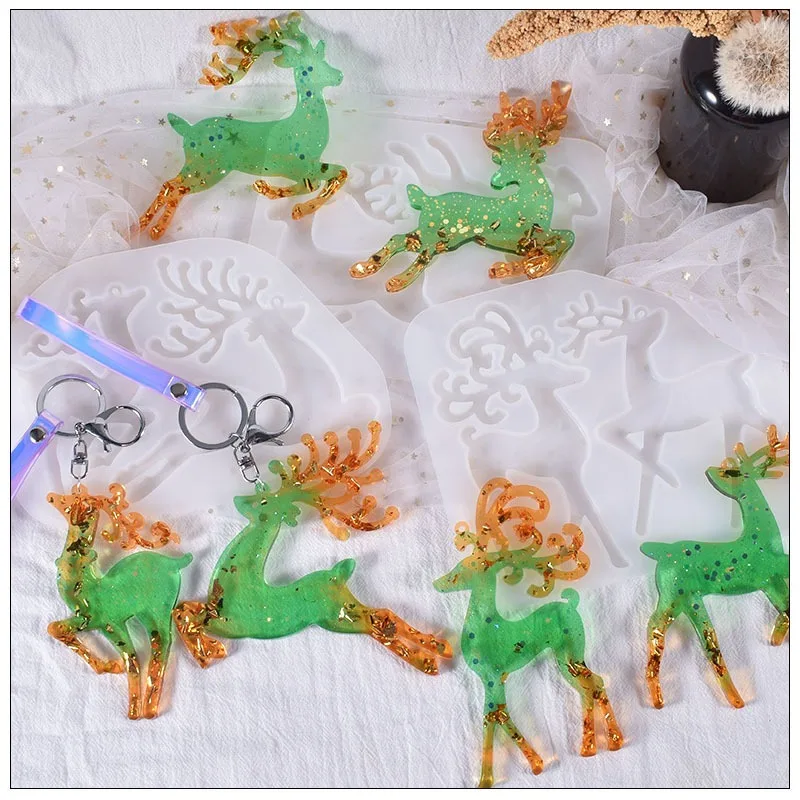 

DIY Crystal Epoxy Resin Mold Christmas Elk Keychain Fawn Listing Silicone Mold