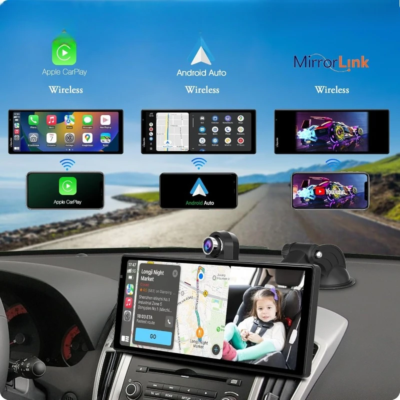 [2024]  W903 Wireless  4K Front & 1080P Rear Camera, Loop Recording, Bluetooth Audio, Mirror Link, GPS, Siri