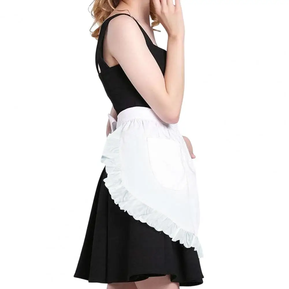 Women White Apron with Ruffles Maid Costume Apron Women’s Waist Apron with Pockets Kitchen Cooking for Baking Grilling Maid
