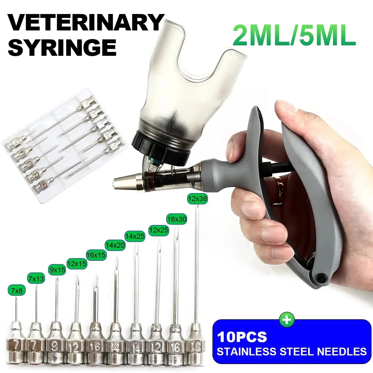 Inyector continuo para aves de corral con escala de alimentación líquida ajustable con agujas 1ml/2ml/5ml para animales de granja