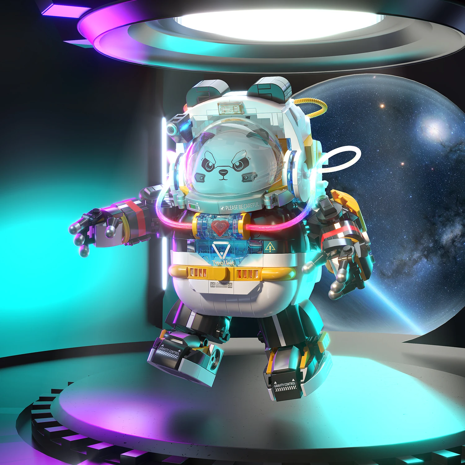 662021 스페이스 판다 메카 블록 세트, DIY 기계식 판다 모델, 어린이를 위한 창의적인 장난감, 책상 및 가정 장식품