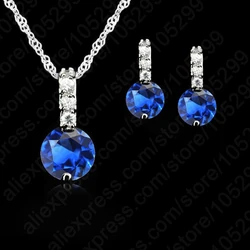 Women Beauty Round Jewelry Set 925 Sterling Silver Color Cubic Zircon Pendant Necklace/Earring Women Wedding Gift Hoop Earrings
