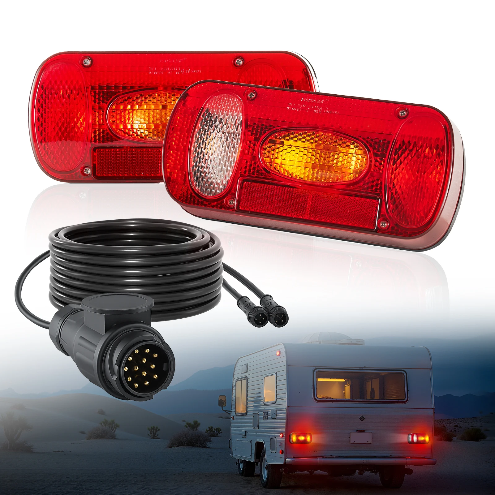 Luci per Rimorchio SucceBuy, Kit 2 Pezzi 12V con Luci di Stop, Freno, Direzione e Targa per Barca, Camion, Camper, RV, Motoslitta