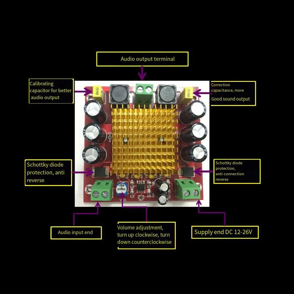 Digital Amplifier Board TPA3116DA TPA3116 150W D2 Mono Channel Digital Power Audio Amplifier Board XH-M544 DC 12V 24V