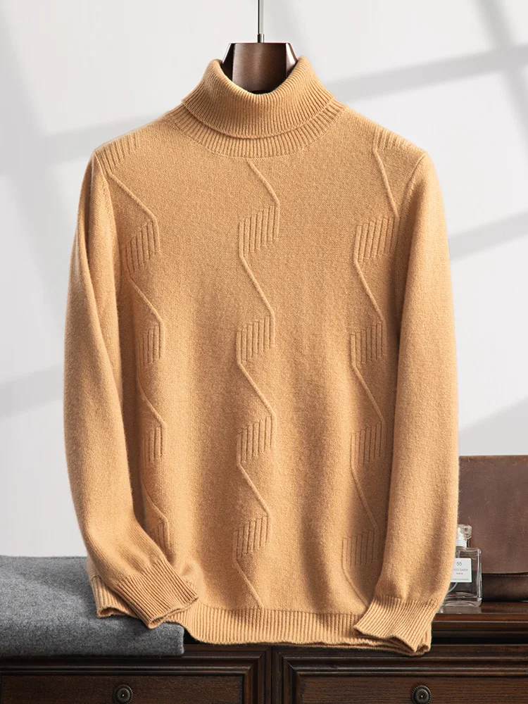 Luxury Autumn Winter Thick 100% Goat Cashmere Men's High Collar Sweaters Warm Cosy Cashmere Knitwear Smart Casual Pullovers