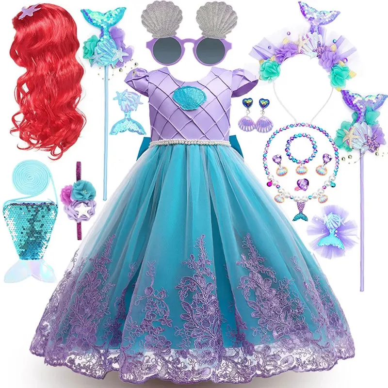 Vestido clássico azul sem mangas inchado para meninas, bebê, dramatização, pequena princesa, verão, praia, festa