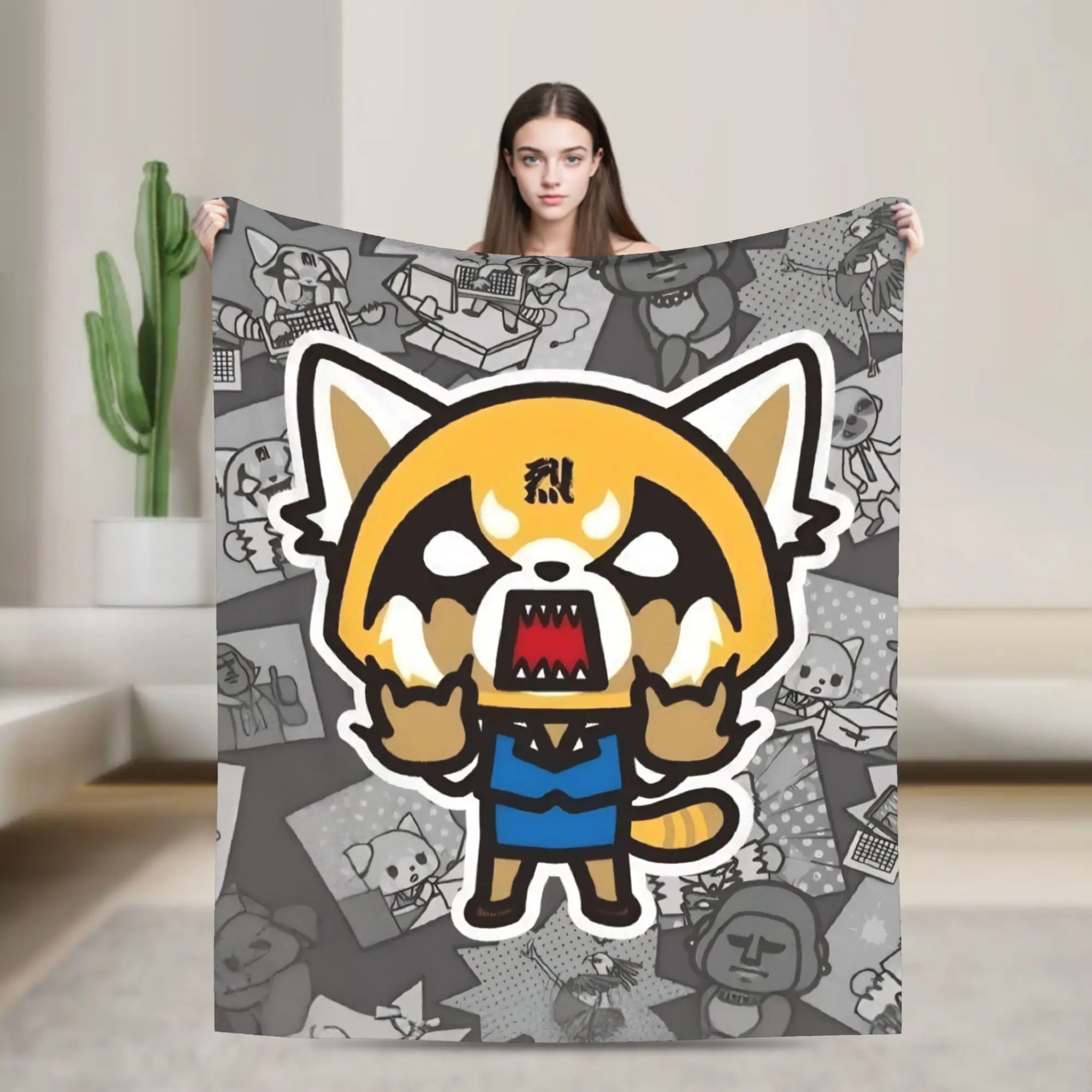 Aggretsuko Rage Knitted Blanket Retsuko Anime Flannel Throw Blanket Summer Air Conditioning Portable Soft Warm Bedspread