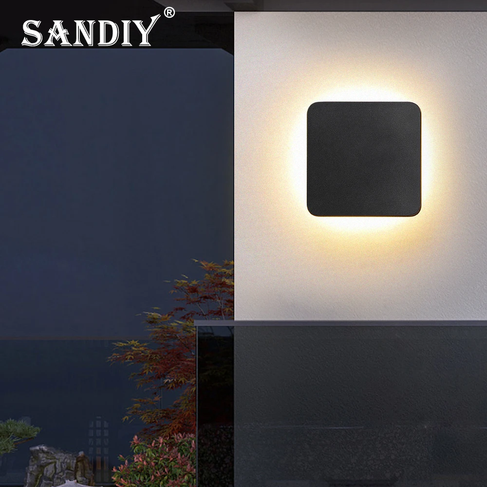 SANDIY Outdoor Wall Lamp Eclipse Shape Lighting Fixture Round Square Porch Balcony Light Waterproof IP65 Simple Luminaire 12W