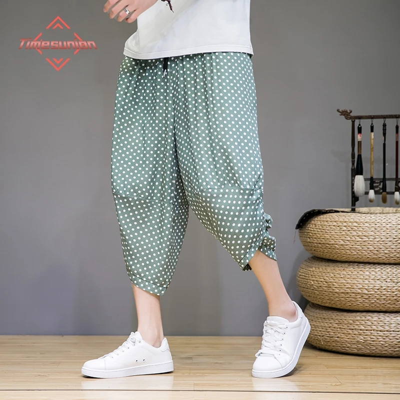 

Chinese Style Men's Summer Pants Fashion Wave Point Ice Silk Pants Loose Casual Pants Radish Pants Women