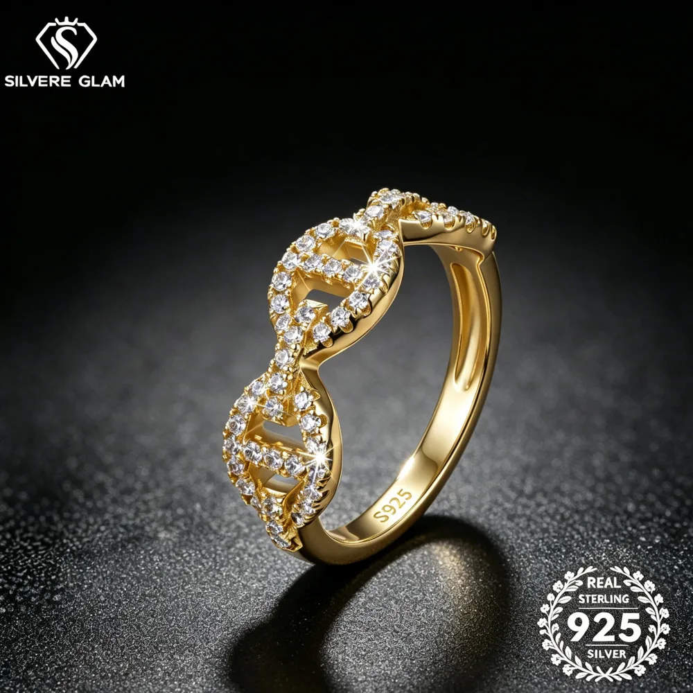 925 Sterling Silver Infinity Shape Pave Moissanite Ring D VVS1 Stackable Promise Wedding Fine Jewelry For Women