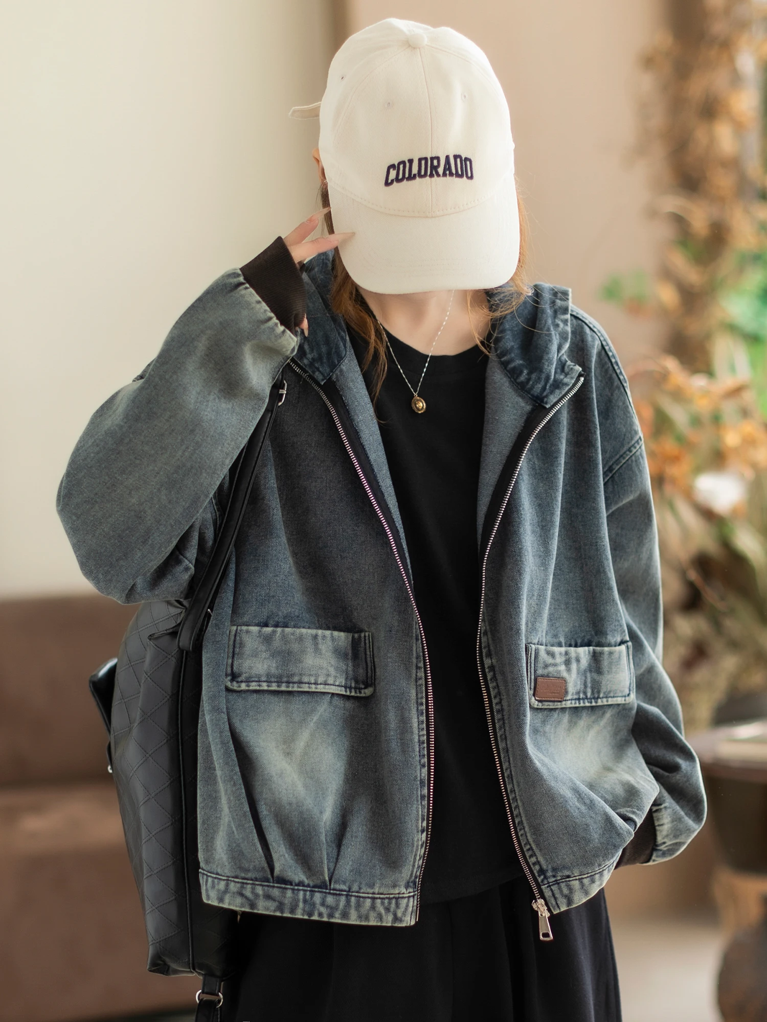 

Новая весенняя женская джинсовая куртка Cyu свободного кроя с длинными рукавами, с капюшоном, в винтажном стиле, из смесового хлопка, модная, универсальная, топ