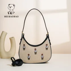 Beibaobao Underarm Bag Women's Canvas Lightweight Small Shoulder Bag Bear Pattern Design Handbag Popular Women's Crossbody Bags