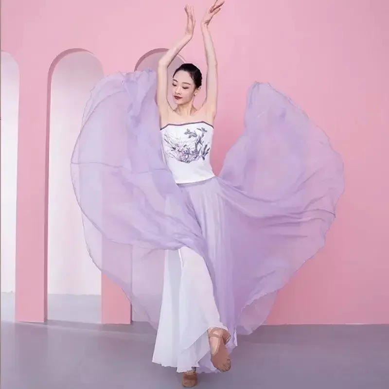 Modern Dance Skirt Women's Stage Practice Dress Outer 100D Tencel Inner 30D Chiffon 2-layer 540 Large Swing Dance Shoes