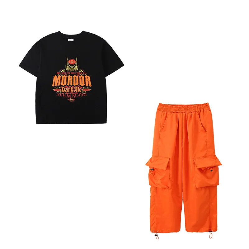 Jungen Ballsaal Hip Hop Kleidung Oversize T-Shirt Orange Cargohose für Kinder Mädchen Jazz Street Wear Tanzkostüm Kleidung