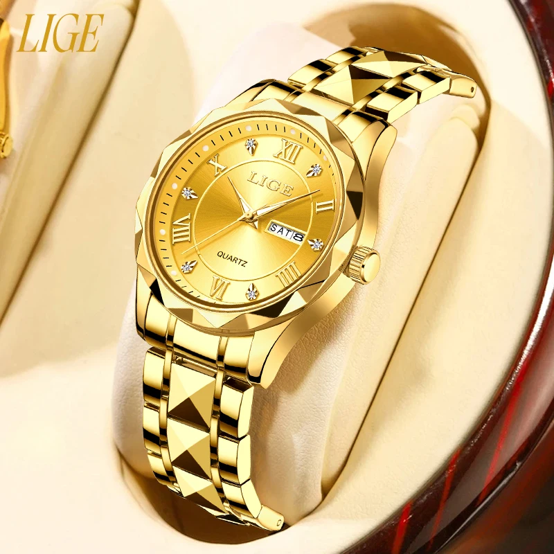 LIGE Fashion Luxury Woman Watch Elegant Waterproof Luminous Stainless Steel Band Date Quartz Women\'s Causual Ladies Wristwatches