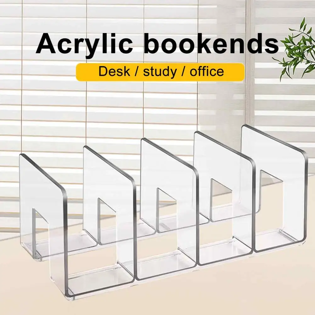 Acrylic Bookends for Shelves Non Slip Book Supports for Office Acrylic File Holder Desk Organizer Sturdy L-shaped Desktop Folder