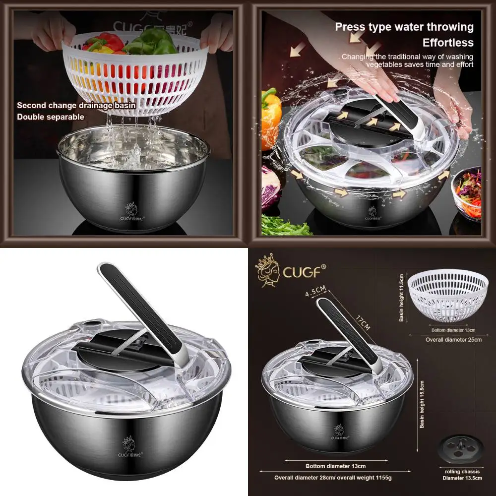 

Salad Fruit And Vegetable Centrifuge Stainless Steel Vegetable Fruit Dryer Drainer Dehydrator Rotator Salad Spinner Kitchen Tool