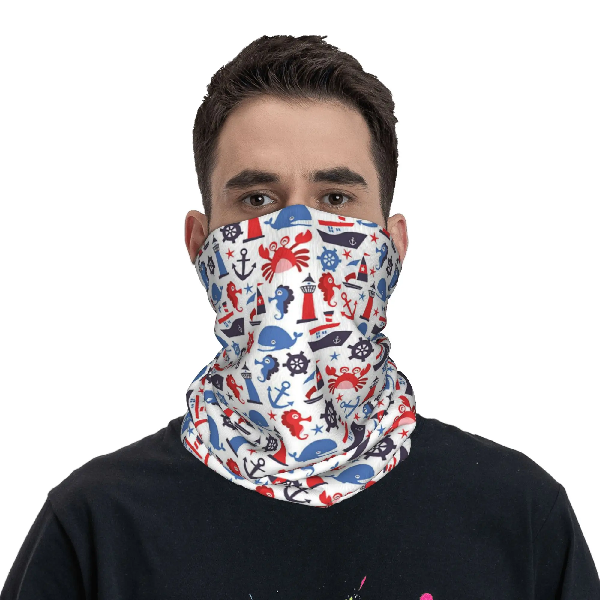 Preppy Nantucket Pattern Bandana Neck Cover Printed Face Scarf Multi-use Face Mask Riding For Men Women Adult