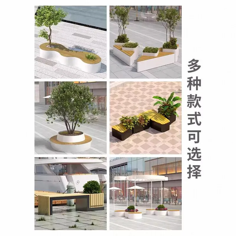 

Municipal outdoor rest seat custom shopping mall flower box seat tree pool special-shaped ring square park preservative wood cha