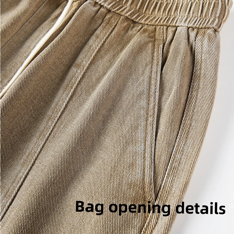 CUMUKKIYP Vintage Straight Wide Leg Cotton Denim Men Jeans Elastic Waistband Tie Belt Black Jeans for Men