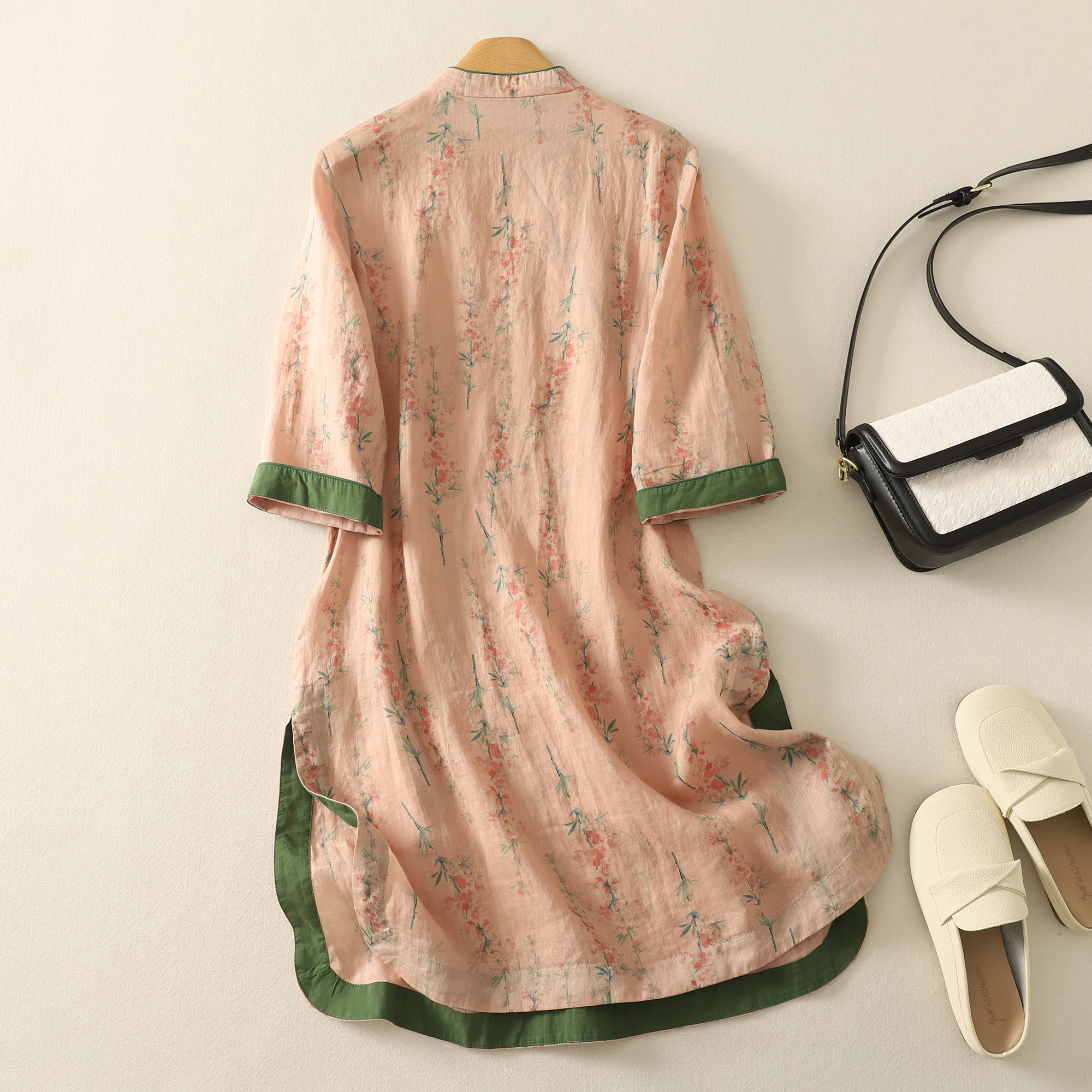 

Original Vintage Chinese Sle Loose Cotton Linen Women's Top Middle Length Svel National Sle Tea Costume