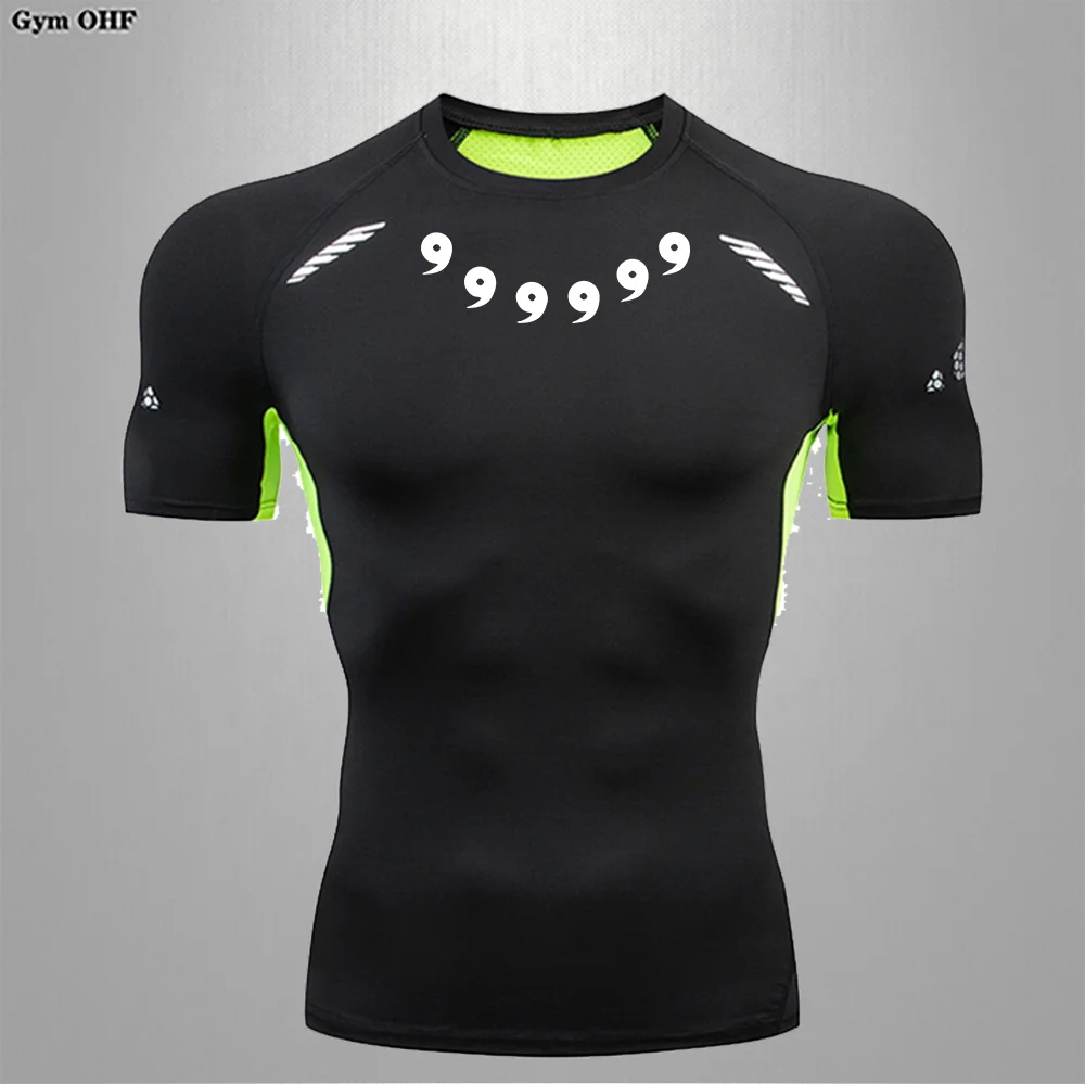 Summer Running T-Shirt Men Short Sleeve Compression Shirt Gym Sports Top White & Black Quick Dry Breathable MMA Fitness Clothing