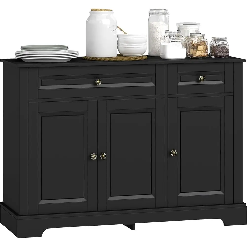 

Black Sideboard Buffet Cabinet with Storage, 2 Drawers, and Adjustable Shelves for Kitchen or Entryway